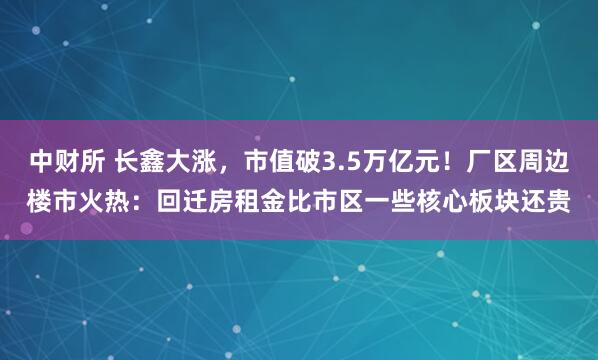 中财所 长鑫大涨,市值破3.5万亿元!厂区周边楼市火热:回迁房租金比市区一些核心板块还贵